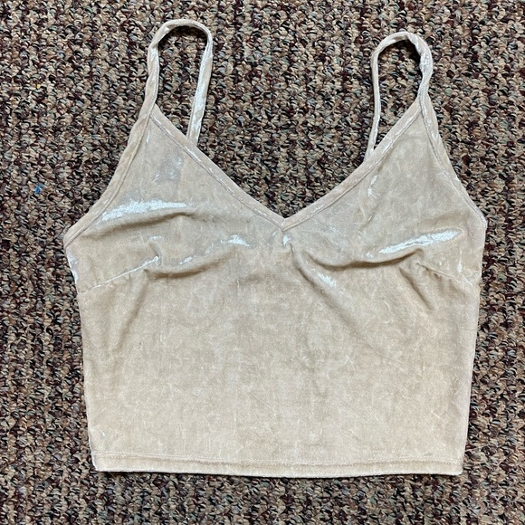 Forever 21 Cream/Tan Velvet Tank Top Crop Top, Size Small - Picture 4 of 5